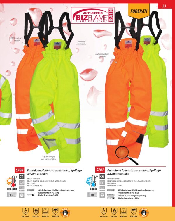 Pantalone Bizflame Rain foderato - multinorma Hi-Vis S781 - immagine 3